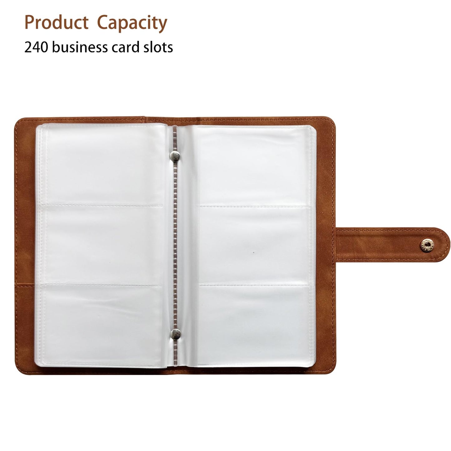 Leather Professional Business Card Holder Book Organizer, 240 Card Slots Capacity Booklet, Premium PU Name Cards Storage Folder with Soft Cover, Credit Card Binder Holder for Men/Women (Brown)