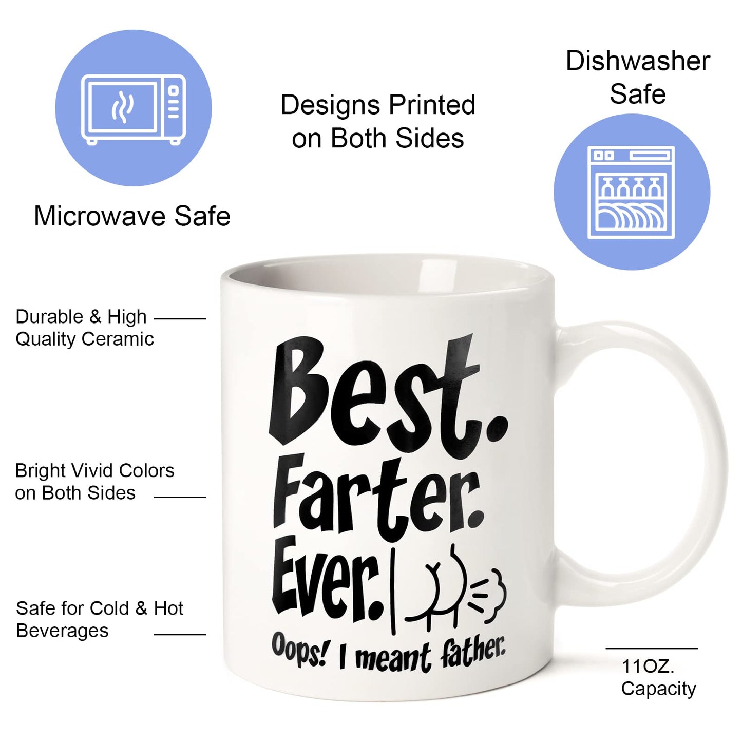 Fathers Day Funny Gifts for Husband Dad Him from Daughter Son Kids Wife - 11 OZ Ceramic Coffee Mug - Stocking Stuffers for Christmas Xmas,Birthday, Anniversary Gag Presents Ideas for PaPa Step Dad
