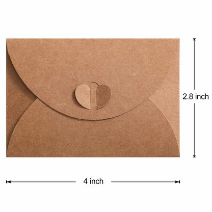 Primbeeks 100 Pcs Premium Gift Card Envelopes, 4 x 2.8 inch Gift Card Holders, Mini Seed Kraft Paper Cute Envelopes with Heart Clasp for Gift Cards, Weddings Favors, Party Favors