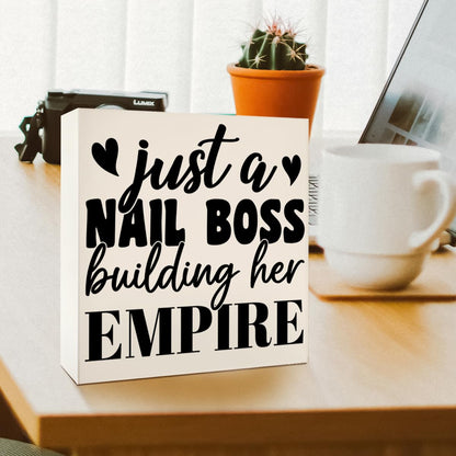 Nail Tech Gifts for Women, Nail Artist Technician Manicurist Christmas Birthday Gift Nail Salon Room Desk Decor, Just a Nail Boss Building Her Empire, Wooden Box Sign