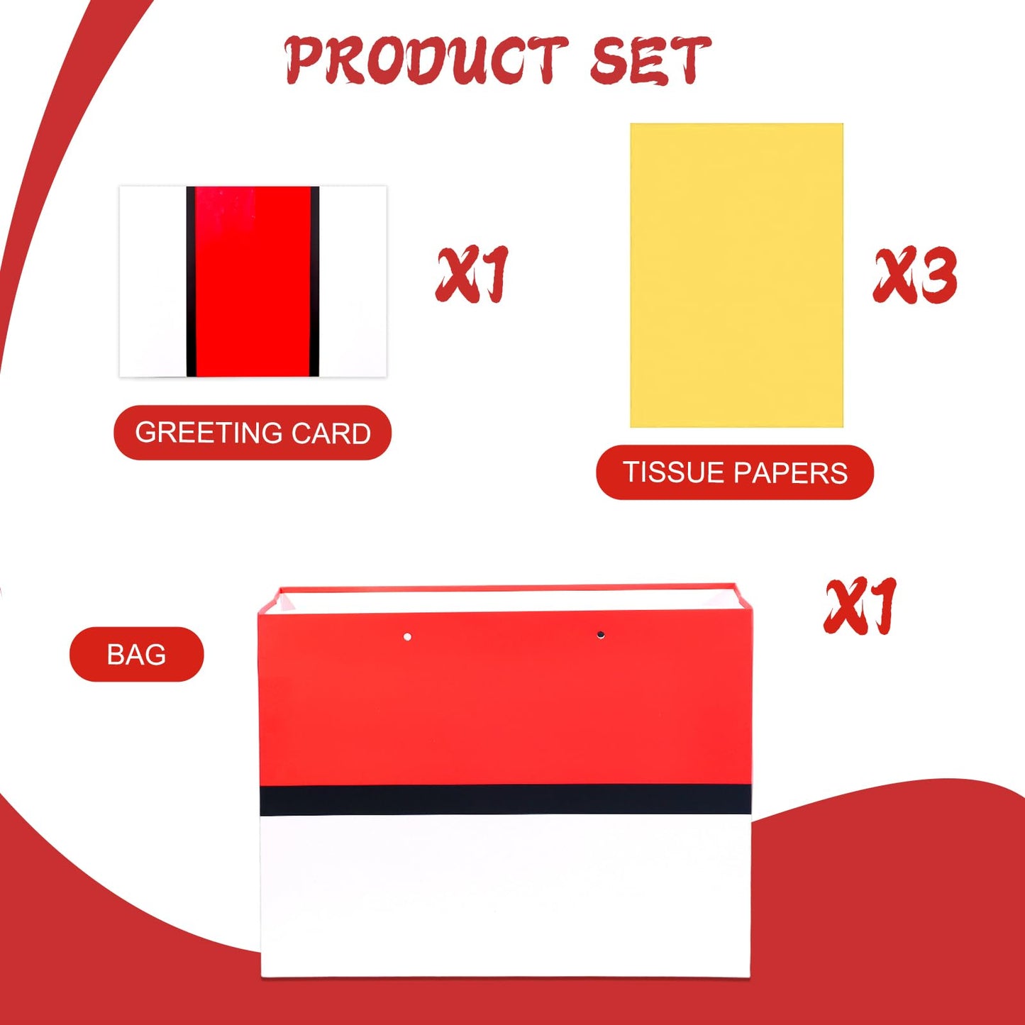 HTPARY Cartoon Animation Gift Bags Set Red and White Theme Favor Goodie Bag with Tissue Papers Greeting Card Game Party Birthday Decorations Supplies