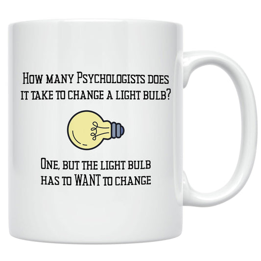 Casitika Psychology Gifts. 11 oz White Ceramic Psychologist Coffee Mug. Funny Psychiatrist or Psychologists Light Bulb Joke.