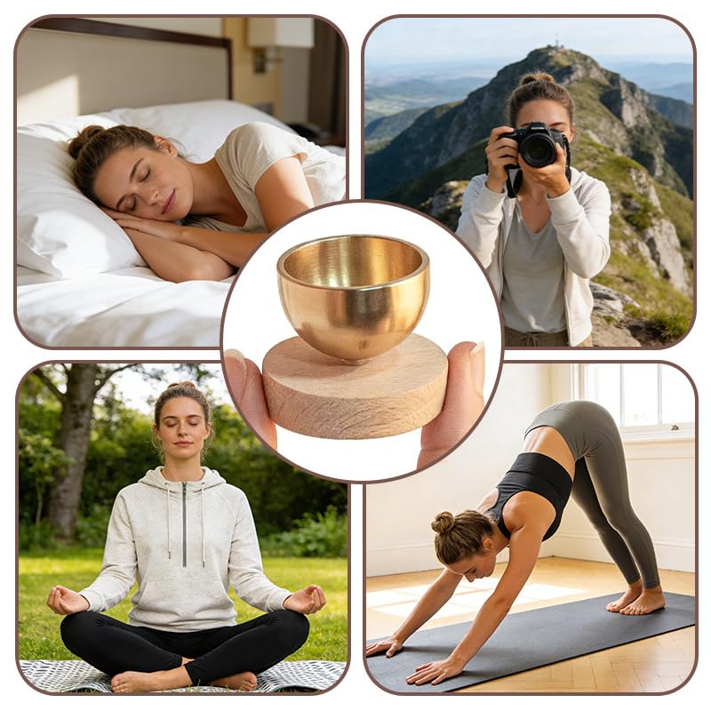 Mini Singing Bowl Set,Portable Brass Meditation Sound Bowl for Yoga,Chakra Healing,Stress Relief & Mindfulness,Self Regulation Tools,Handheld Singing Bowl,Unique Spiritual Gift for Women and Men