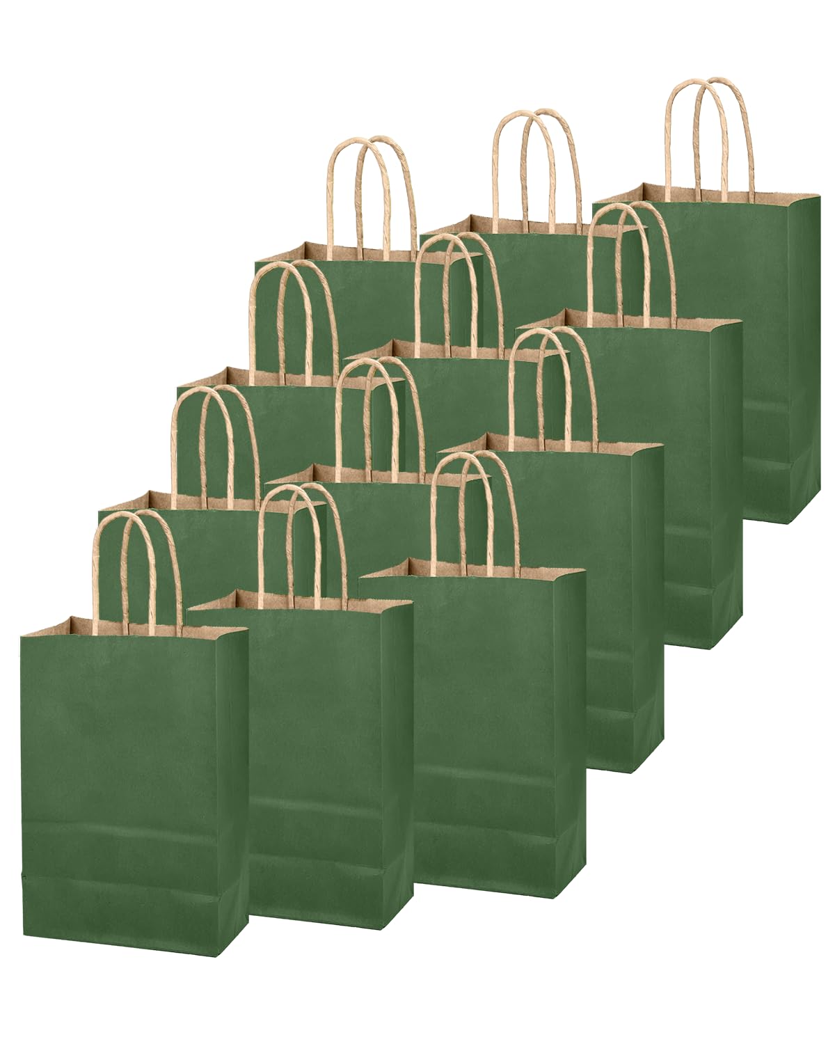 qiqee Dark Olive Green Gift Bag with Handles Bulk 24Pcs Paper Bags -8.3"x6"x3. 15" Party Favor Bags - Solid Color