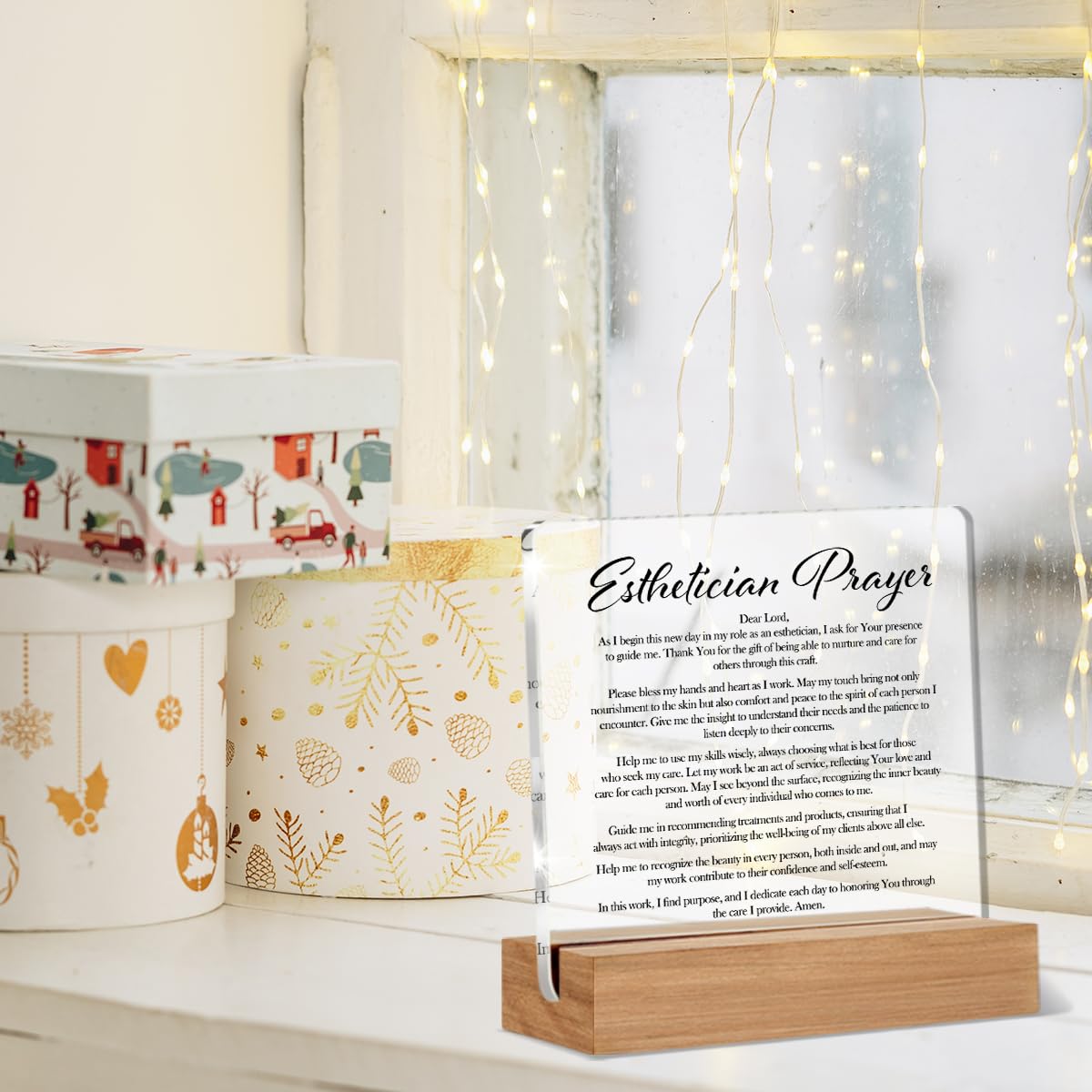 Esthetician Beauty Salon Office Desk Decor, Christian Religious Gifts for Women Beautician Cosmetologist, Esthetician Prayer Acrylic Desk Signs Decor 4 × 4 Inch