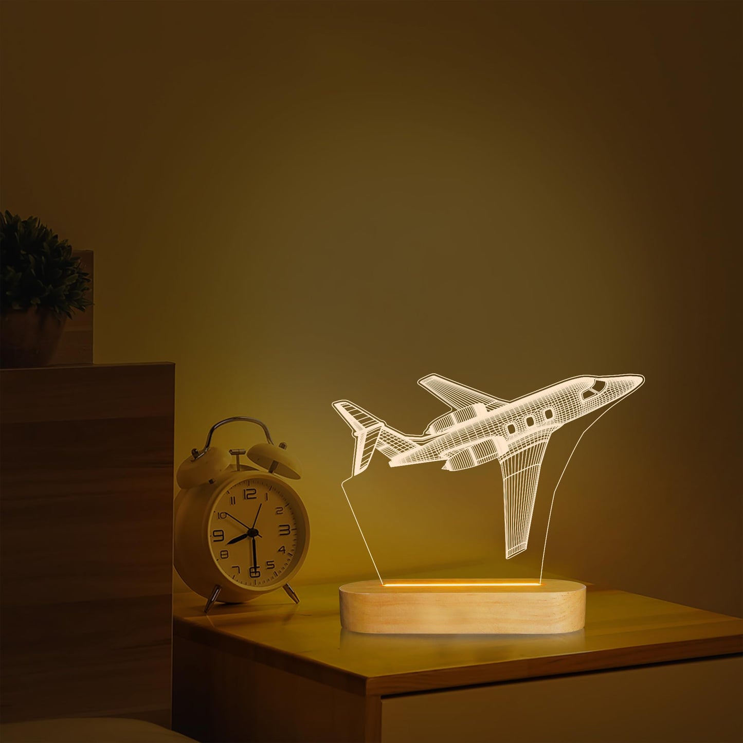 3D Illusion Airplane Night Light for Pilot Gift, Unique Aviation Gifts for Men, Dimmable Wooden LED Lamp with Remote Control for Boys Room Decor, USB Powered Bedside Table Lamp