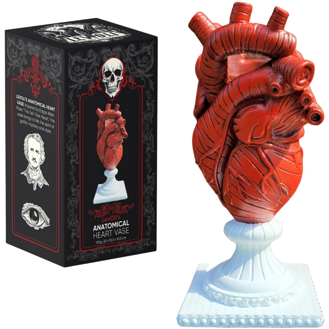 Gothic Anatomical Heart Vase - Valentines Creepy Large Human Heart Shaped Flower Planter - Horror Lovers Halloween Themed Gifts for Adult Women - Edgar Allan Poe Spooky Decor Weird Oddities