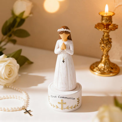 First Communion Gift for Girls—8.3'' First Holy Communion Girl Figurine with Keepsake Box, Thoughtful Catholic Gift for Daughter, Granddaughter, or Goddaughter, Meaningful Christian Present