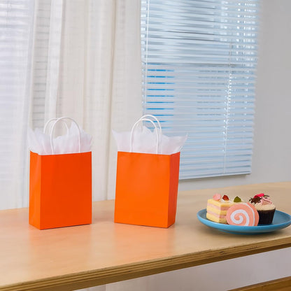 SUNCOLOR 25 Pieces Mini Goodie Bags Orange,6" Gift Bags with Handles for Party Favor Bags Halloween Candy Bags