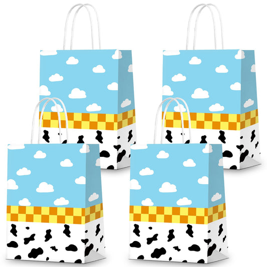 KERINGO 16 PCS Cartoon Story Party Decorations for Toy Inspired Story Cow Pattern Print Party Favors Bags for Blue Sky White Cloud Print Gifts Bags for Birthday Party Supplies