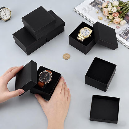 PH PandaHall 10pcs Cardboard Watch Storage Box, 3.23"x3.46"x2.13" Black Watch Gift Box with Pillow Cushion Present Jewelry Box for Bangle Wrist Watch Bracelet Packaging Anniversary Birthday