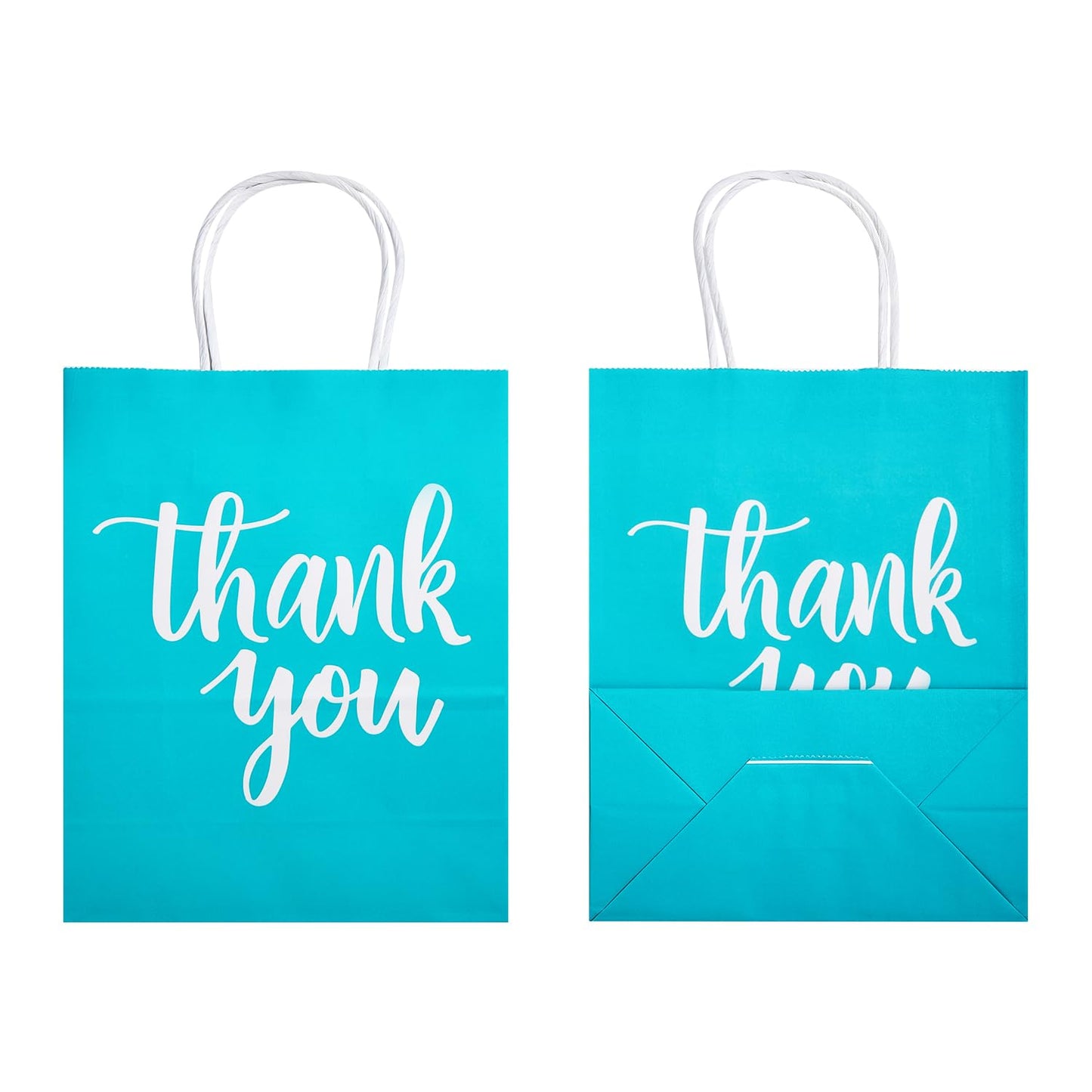 DjinnGlory 50 Pack Medium Sized Teal Blue Gift Bags Thank You Paper Bags with Handles 10''x8''x4'' and 50 White Tissue Paper for Small Business Shopping, Wedding Baby Shower Party Favors (Teal)