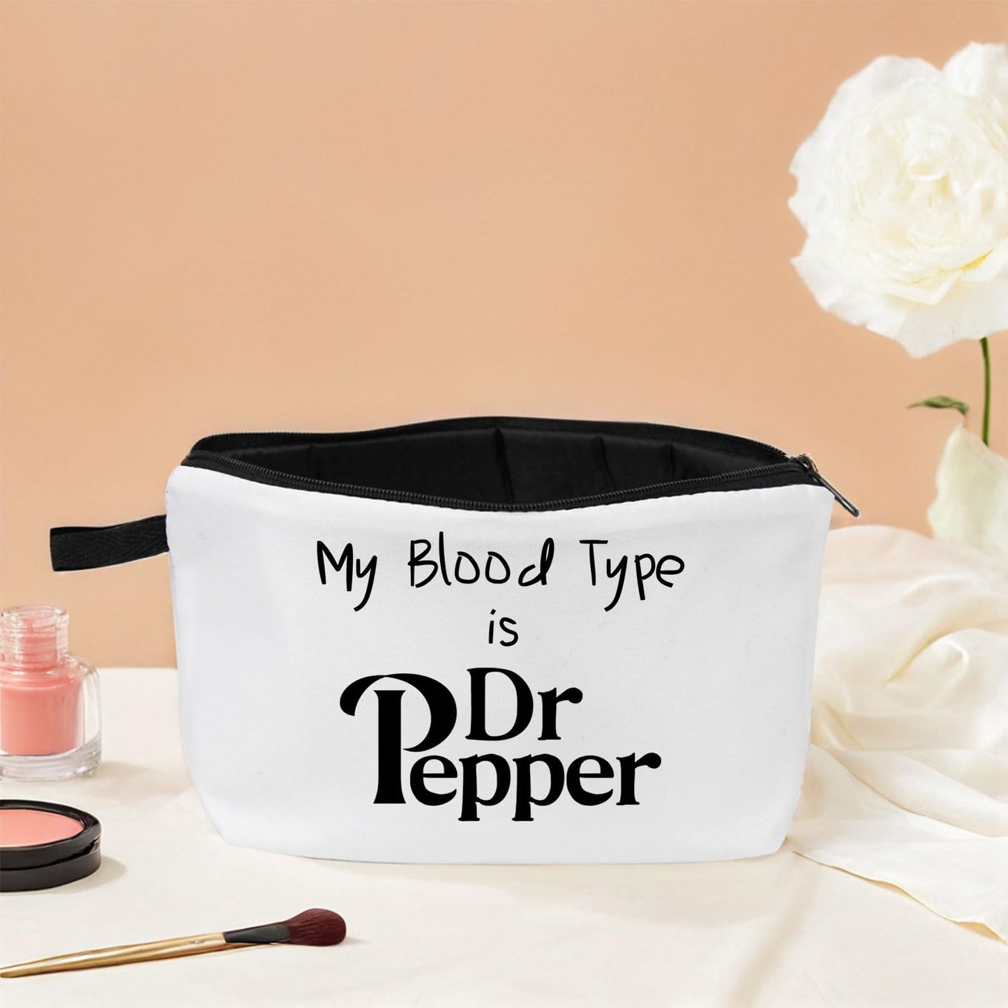My Blood Type is Dr P Letter Print Women Makeup Bag Travel Cosmetic Organizer Bag Small Zipper Toiletry Bag Birthday Gift for who loves Dr P