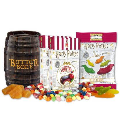 Jelly Belly Harry Potter's Favorites, Gift Pack of 4 (Butterbeer Barrel Tin, Bertie Bott's Every Flavor Jelly Beans, & Jelly Slugs Chewy Candy)