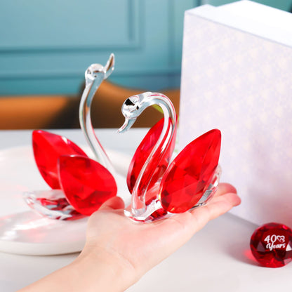 YWHL Happy 40th Anniversary Crystal Swan Gifts for Couples, 40 Years Ruby Wedding Gifts for Parents, Handmade Ruby Red Crystal Swan Collectible Figurine, Anniversary Party Decoration