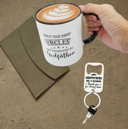 Godfather Mug 11 Ounces Ceramic Coffee Cup with Bottle Opener Keychain, Gift for Godfather Proposal, Birthday, Father’s Day, Christmas from Godchild