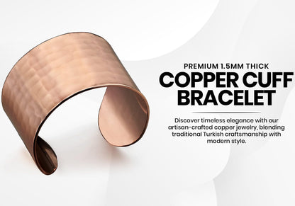DEMMEX Copper Bracelet for Women – 100% Pure Hammered Turkish Copper Cuff, 1.5mm Thick High-Gauge, Handmade, Uncoated & Non-Magnetic, 1.6" Wide, Adjustable, in Wooden Gift Box