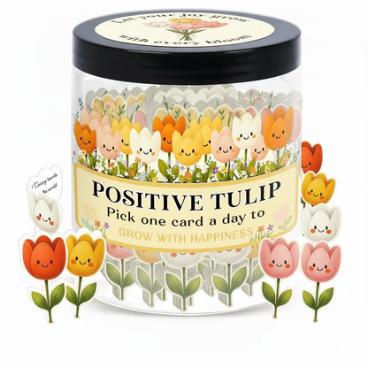 Positive Tulip Jar with 60 Affirmation Cards, Inspirational Gifts and Teacher Desk Decor, Tulips Flowers Themed Gift for Women, Stress Relief and Daily Positivity, Staff Appreciation Gifts