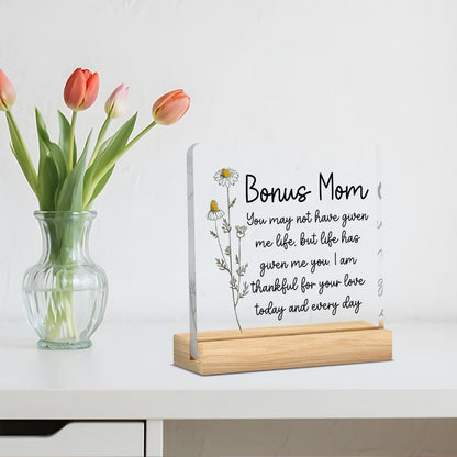 Bonus Mom Gifts from Stepmom Stepdad, Christmas Gifts for Step Mom, Best Birthday Mothers Day Valentines Gift for Stepmom Mother Acrylic Decor 4 x 4 inche