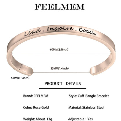 FEELMEM Cheerleader Bracelet Lead Inspire Coach Cuff Bangle Bracelet,Cheer Jewelry For Cheerleader