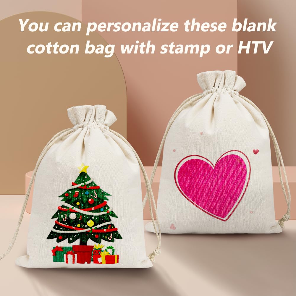 HRX Package 20pcs Cotton Canvas Bags 7x9 inches, Fabric Drawstring Gift Bags Pouches Sachet for Party Favors Craft DIY