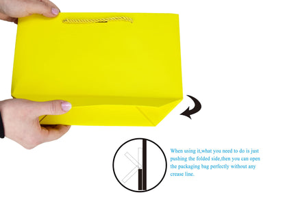 HUAPRINT Gift Bags with Handles,7.48×3.54×7.9 inches,Party Favor Bags with Bow Ribbon,12Pcs Yellow Paper Bags for Birthday Wedding Bridesmaid Present Celebration Holiday