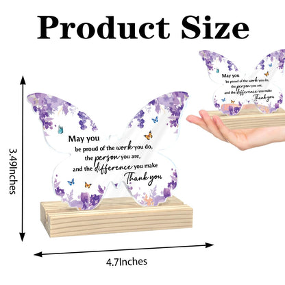 Thank You Gifts for Women - Purple Appreciation Butterfly Acrylic Plaque Home Decor for Teacher Friends Coworkers Employee Female 01-3.7×4.7 Inches