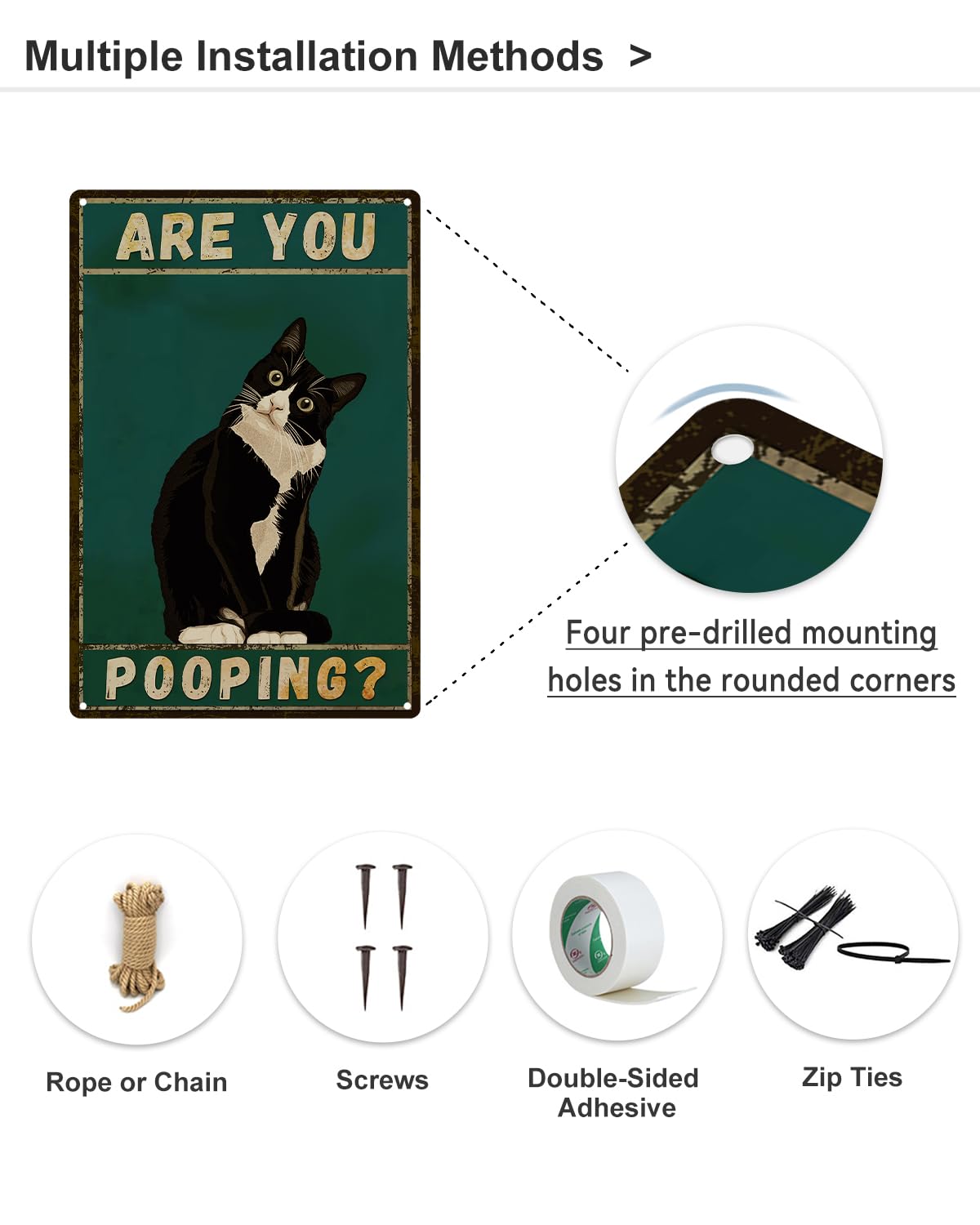 ALKB Bathroom Sign Tuxedo Cat Wall Decor Funny Metal Sign 8x12 Inch - Are You Pooping - Wall of Glory Decor Black Cat Sign