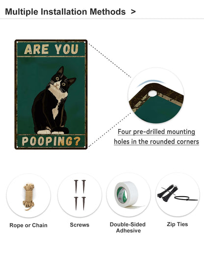 ALKB Bathroom Sign Tuxedo Cat Wall Decor Funny Metal Sign 8x12 Inch - Are You Pooping - Wall of Glory Decor Black Cat Sign
