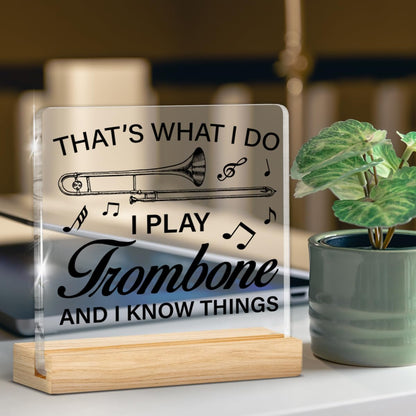 Trombone Gifts for Women Men, Music Gifts for Trombone Player Lovers Acrylic Sign Home Music Room Desk Decor