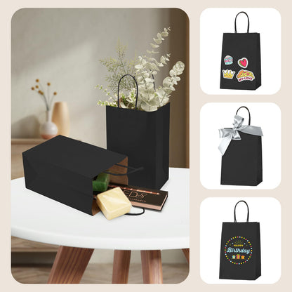 MESHA Black Gift Bags 5.25x3.75x8 Inch 50 Pack Small Black Paper Bags with Handles Bulk for Small Business Birthday Wedding Party Favor