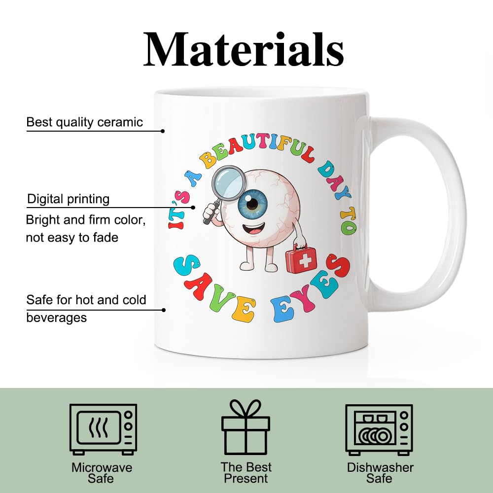 RZHV It's Beautiful Day To Save Eyes Funny Coffee Mug, Thank You Birthday Gifts for Ophthalmologist Specialist Optometrist, Graduation Promotion Gifts for Ophthalmology School Students Friends Family