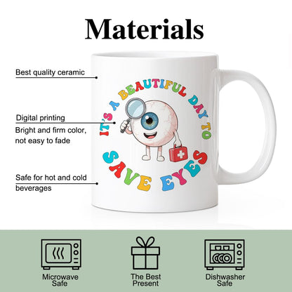 RZHV It's Beautiful Day To Save Eyes Funny Coffee Mug, Thank You Birthday Gifts for Ophthalmologist Specialist Optometrist, Graduation Promotion Gifts for Ophthalmology School Students Friends Family