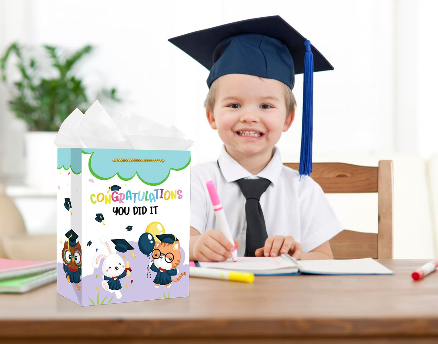 PETCEE Kindergarten Graduation Gift Bags - Congratulations Pre-K Preschool Graduation Gifts for Boys Girls You Did It Kindergarten Paper Gift Bags with Tissue Paper for Kids Daughter Son Graduates