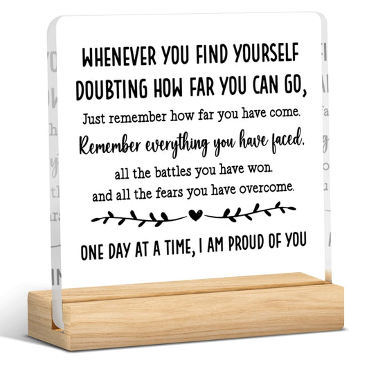 Sobriety Gifts for Men Women Sober Gifts Proud of You Gifts Addiction Recovery Gifts Alcoholics Anonymous Gifts Motivational Acrylic Desk Decor Sign with Wood Stand 4 X 4 Inch
