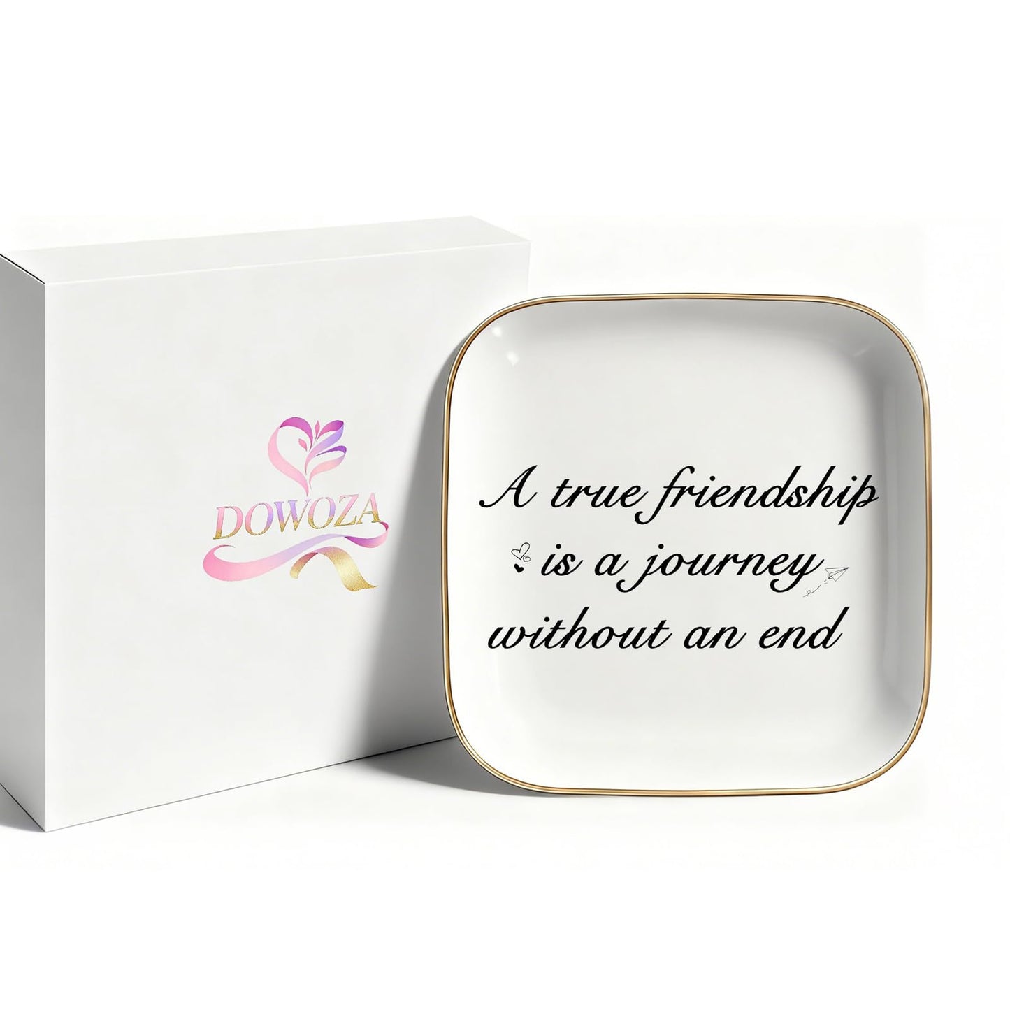 Friendship Gifts for Women - A True Friendship is a Journey Without an end Ceramic Trinket Tray Jewelry Dish Birthday Gifts for Female Friends, Unique Gift for Women Birthday Bridal Shower Gifts