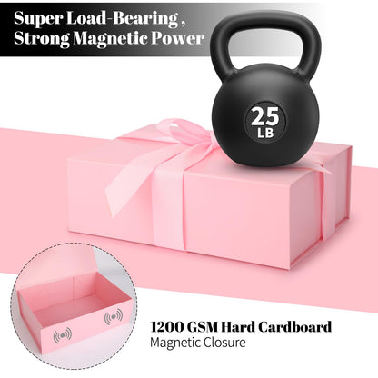 Pink Gift Box 11’’x7.2”x3.5”, Glossy Magnetic Gift Box with Lid for Present Contains 1-1/2’’ Widened Ribbon, Liner Paper, Card for Christmas, Valentine's Day, Wedding, Birthday