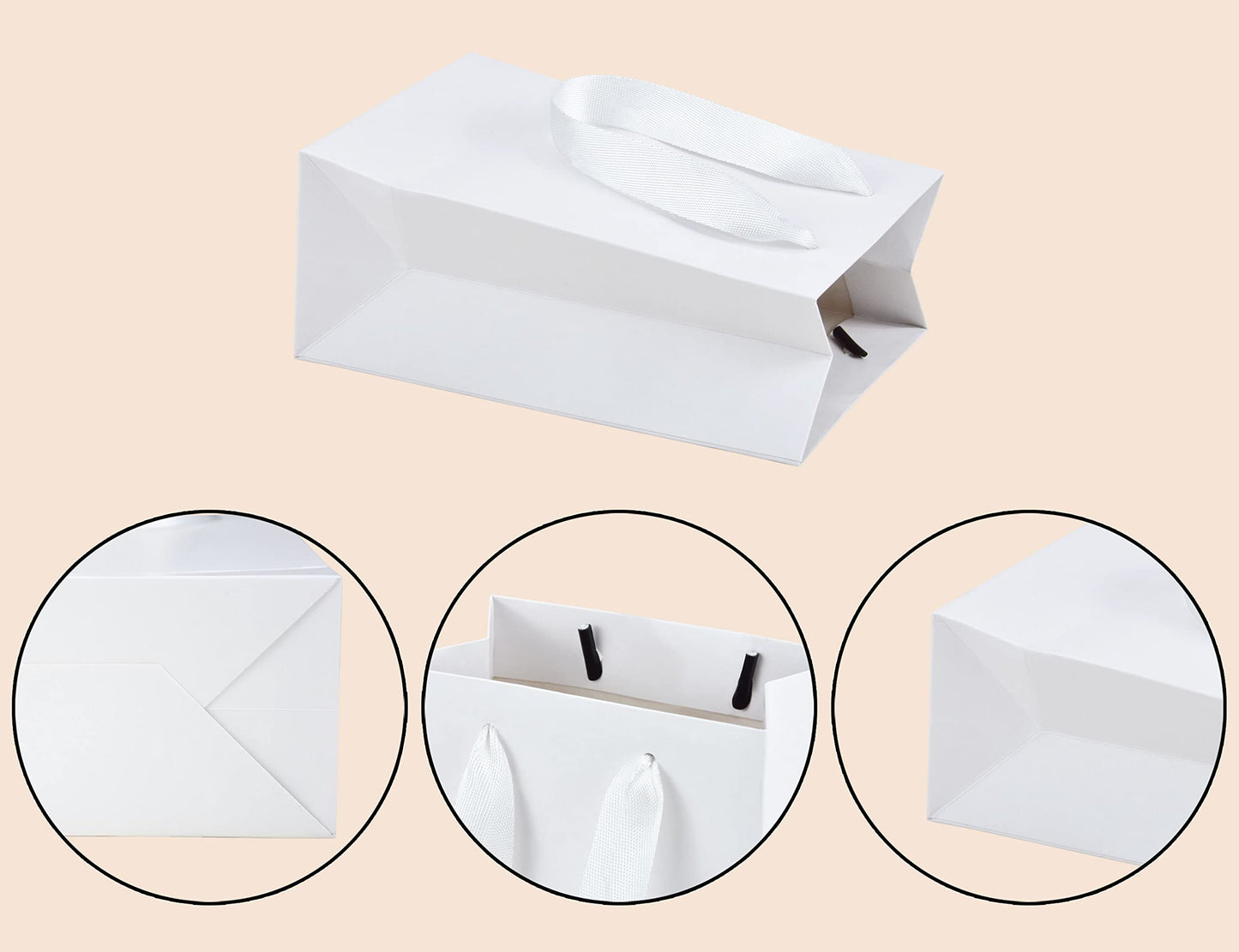 HUAPRINT White Paper Bags - Small Gift Bags with Handles, 20 Pack, 7x4x9inch, Retail & Party Favor Bags, Wedding Bags