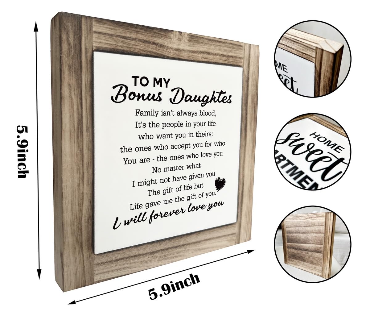 Bonus Daughter Wood Sign, Box Wood Plaques Desk Décor, Love Gift for Bonus Daughter, Graduation Gift for Step Daughter, Step Daughter Wedding Gift from Step Parents, Family Isn't Always Blood
