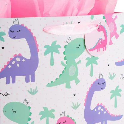 Vammy 13" Large Gift Bag with Tissue Paper, 2 Pack Dinosaur Gift Bags for Birthday Party baby shower (Dinosaurs)
