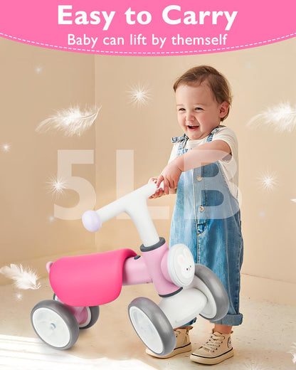 Doselie Toddler Outdoor Toys Balance Bike for 1 2 Year Old Girl Birthday Gifts,4 Wheels Colorful Lighting with Music Baby Balance Bike,Toddler Toys for 1st 2 Year Old