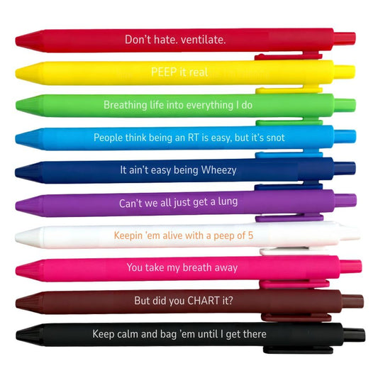 10PC Respiratory Therapist Pens Funny Motivational Quotes Medical Writing Supplies Lung Care Accessories Healthcare Humor Gifts Set For Medical Department RT Pulmonary Specialist Pulmonologist CRT