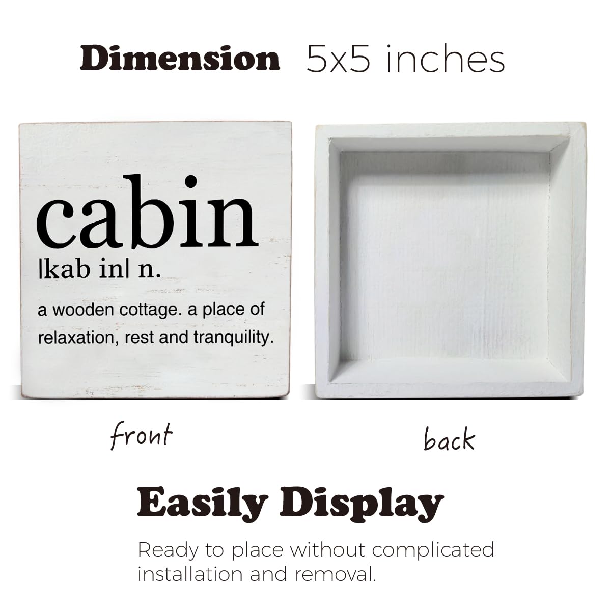 Cabin Definition Art Wooden Box Sign Rustic Farmhouse Cabin Desk Decorative Wooden Sign Home Decor for Table Shelf 5 x 5 Inches