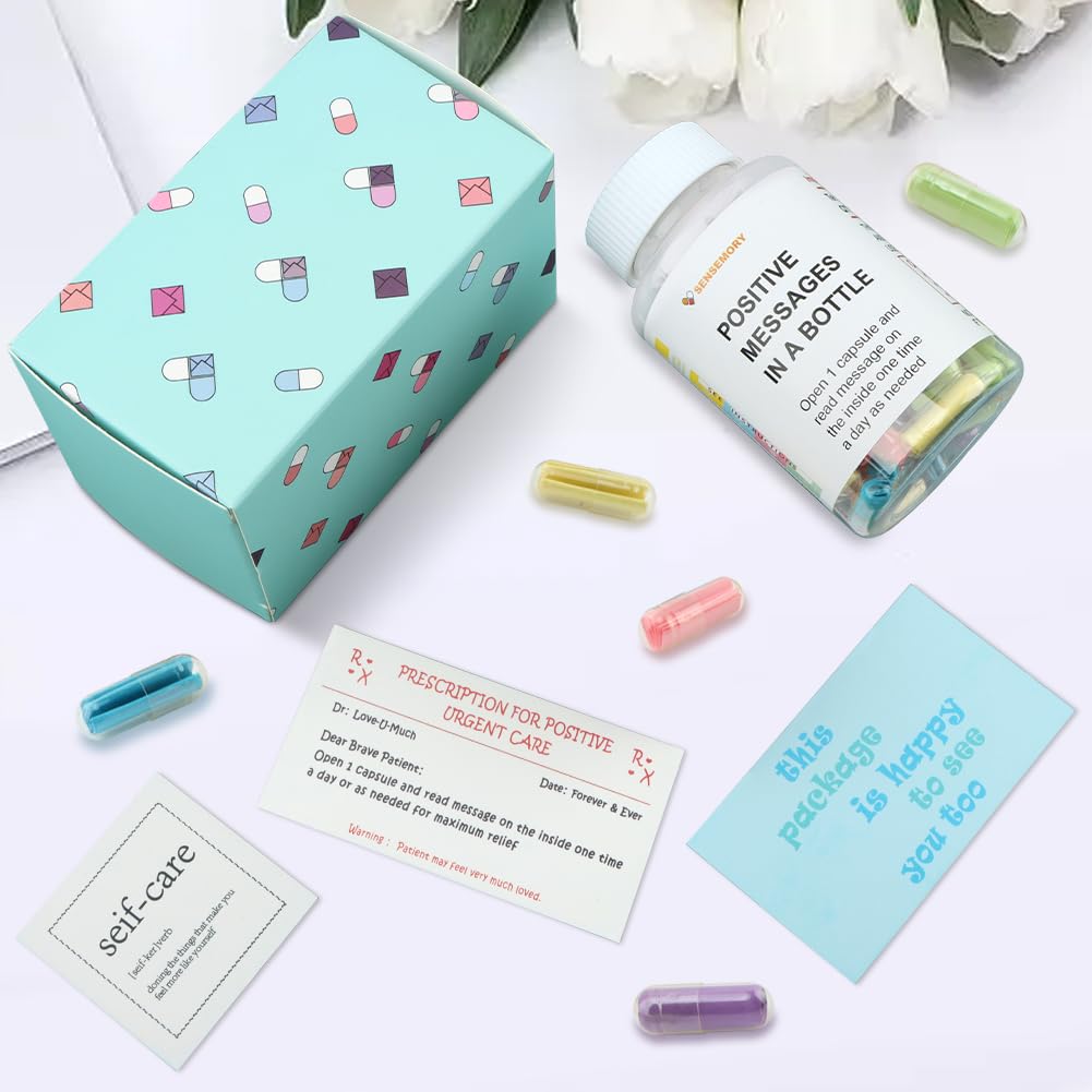 Bibabala 50 Positive Messages in a Bottle,Positive Affirmations Gifts for Women, Stress Relief Gift for Men,Anxiety Relief Desk Accessories, Daily Self Care Kit for Relaxation Meditation