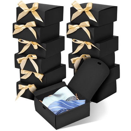 WLUSEAXI 12pack Small Gift Boxes with Lids for Presents, 4.5''x4.5''x2'' Black Gift Boxes with Ribbons, Party Boxes for Packaging Wedding, Present, Birthday, Holiday, Galentine's Day