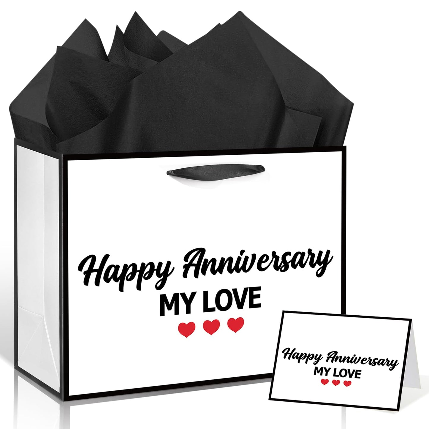 Happy Anniversary My Love Gift Bag Wedding Anniversary White Gift Bags with Wrapping Paper and Card Romantic Milestone Anniversary Celebration Party Favor Bag Decorations Goodie Supplies for Husband Wife Couples Him Her