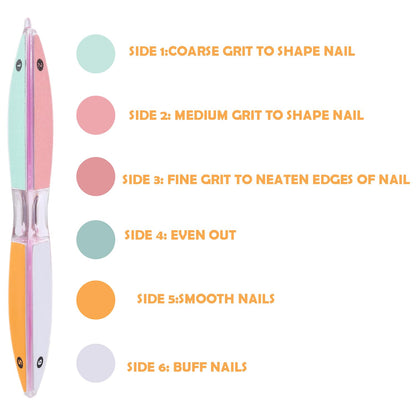 6 Sided Nail File and Nail Buffers, Multi-Functional Nail File for Shaping and Polishing, Gifts for Women, Stocking Stuffers, Nail Care Tool, All-in-One Shaping & Buffing