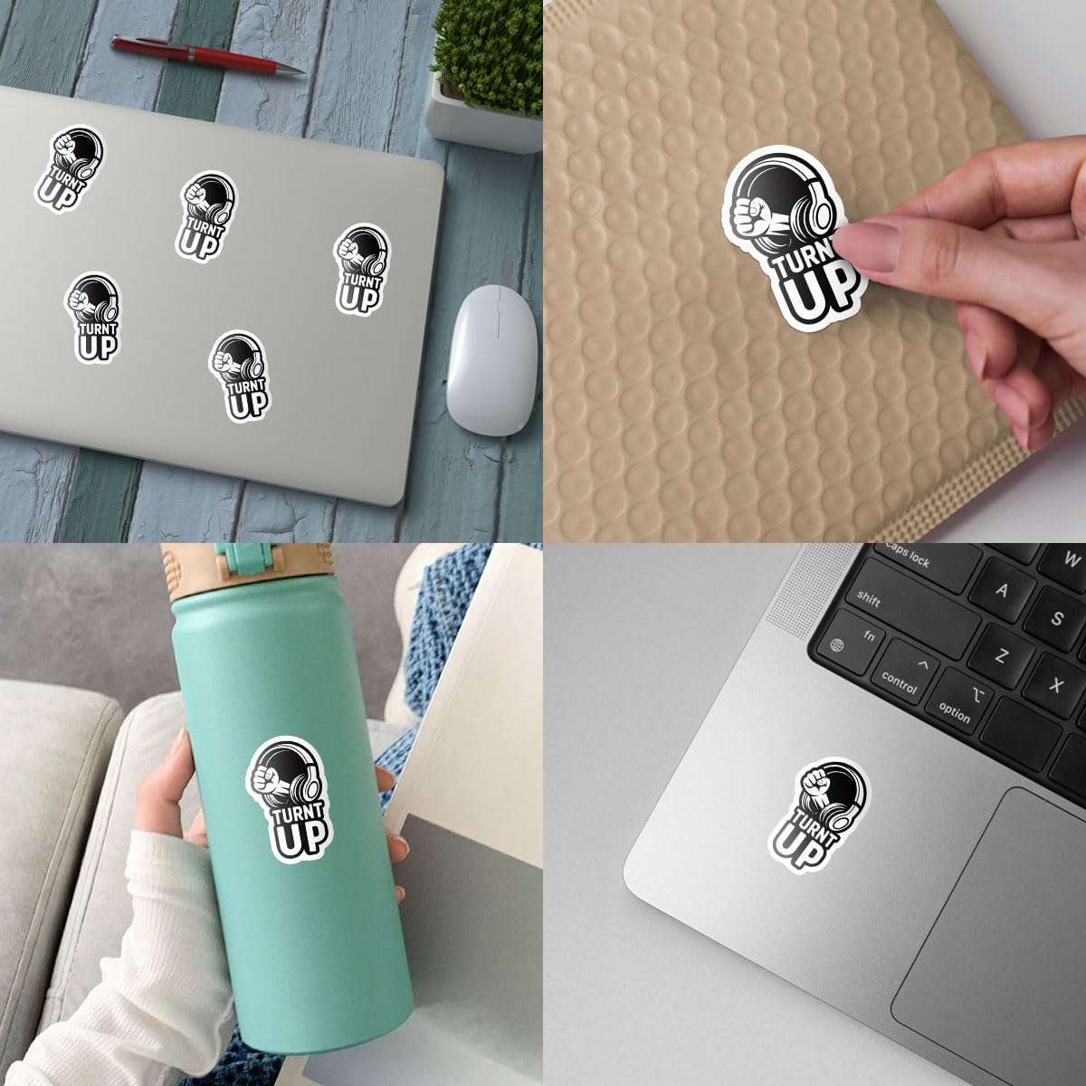 3 Pcs TURN'T UP Sticker – Cool DJ Microphone and Headphone Design Vinyl Decal Waterproof for Laptop, Water Bottle, Tumbler, Skateboard, Phone – Party Vibe Gift for Music Lovers – 3 Inch
