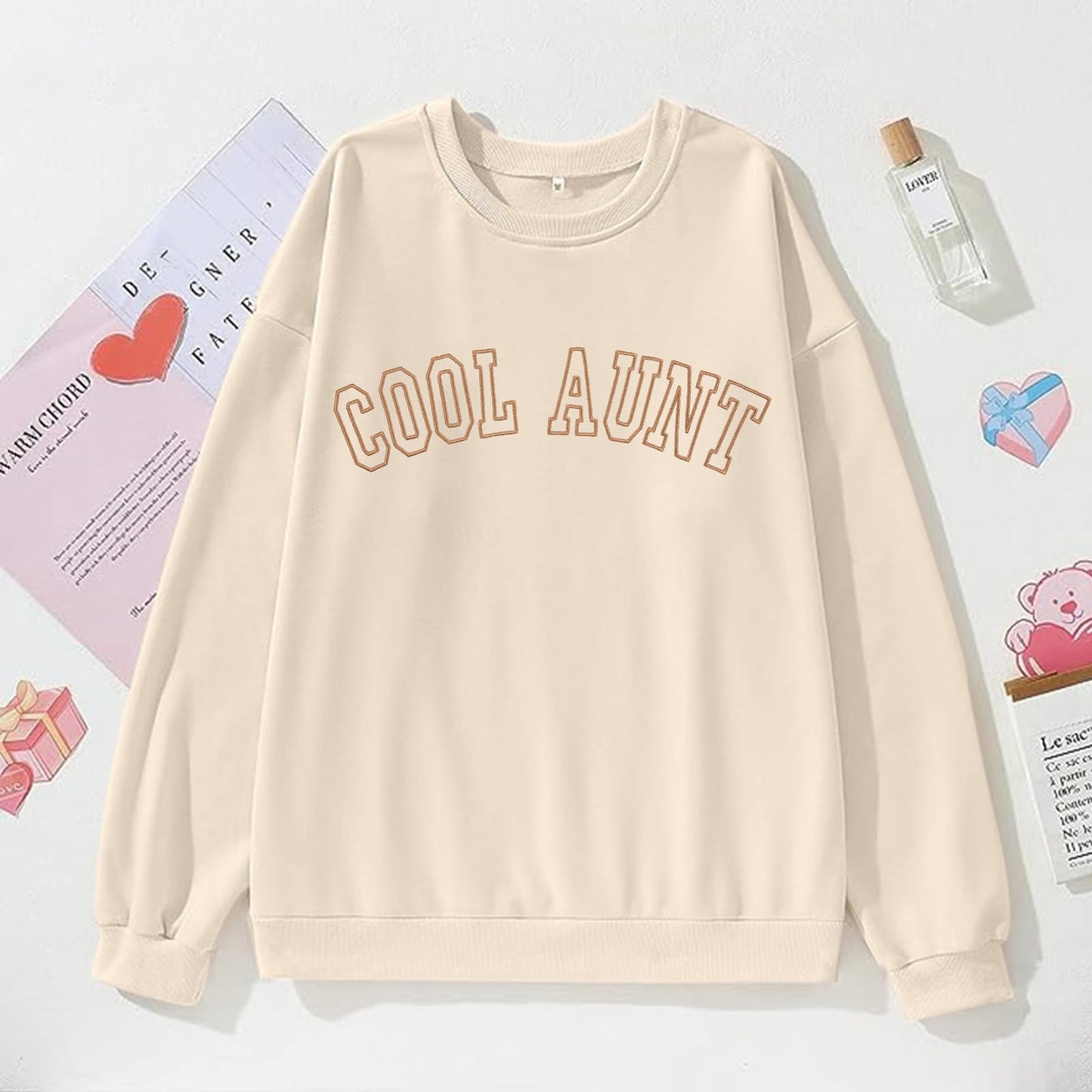 Women Cool Aunts Sweatshirt Auntie Letter Print Oversized Pullover Tops Embroidered Long Sleeve Lightweight Shirt