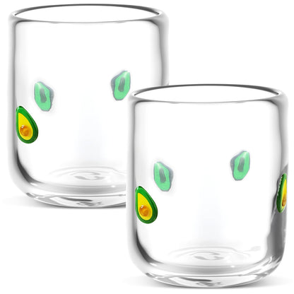 SiliFine 2 Pcs Avocado Icon Juice Glasses - 14oz Avocado Stemless Wine Drinking Coffee Glass Cup for Fruit Party Supplies & Gift